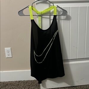 Nike Black and Neon Yellow Tank Top